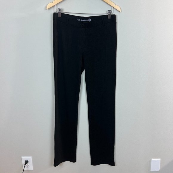 Betabrand Pants M Long Black Ribbed Stretch Straight Leg Pull On Faint Stripe - Picture 1 of 8